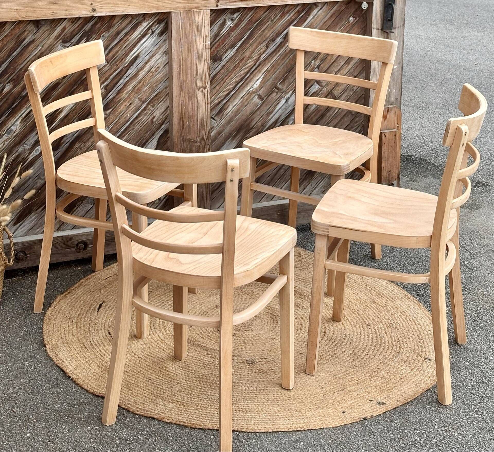 Set of 4 vintage bistro chairs in raw wood