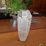 Rectangular cut Saint Louis crystal vase decorated with roses