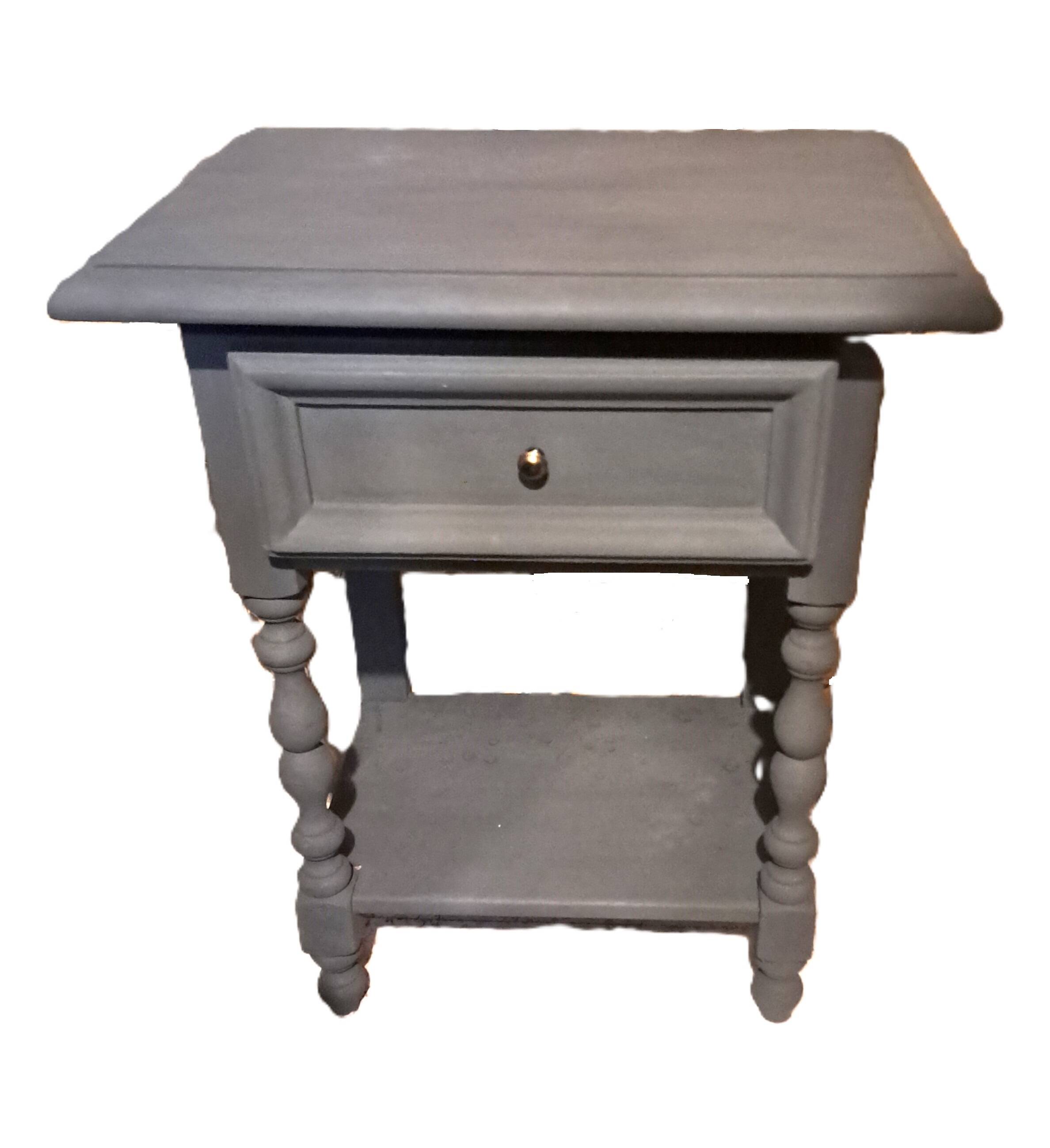 Restored 1900 bedside table in solid wood painted in Gustavian grey