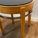 Pedestal table in sycamore veneer, chrome and marble top
