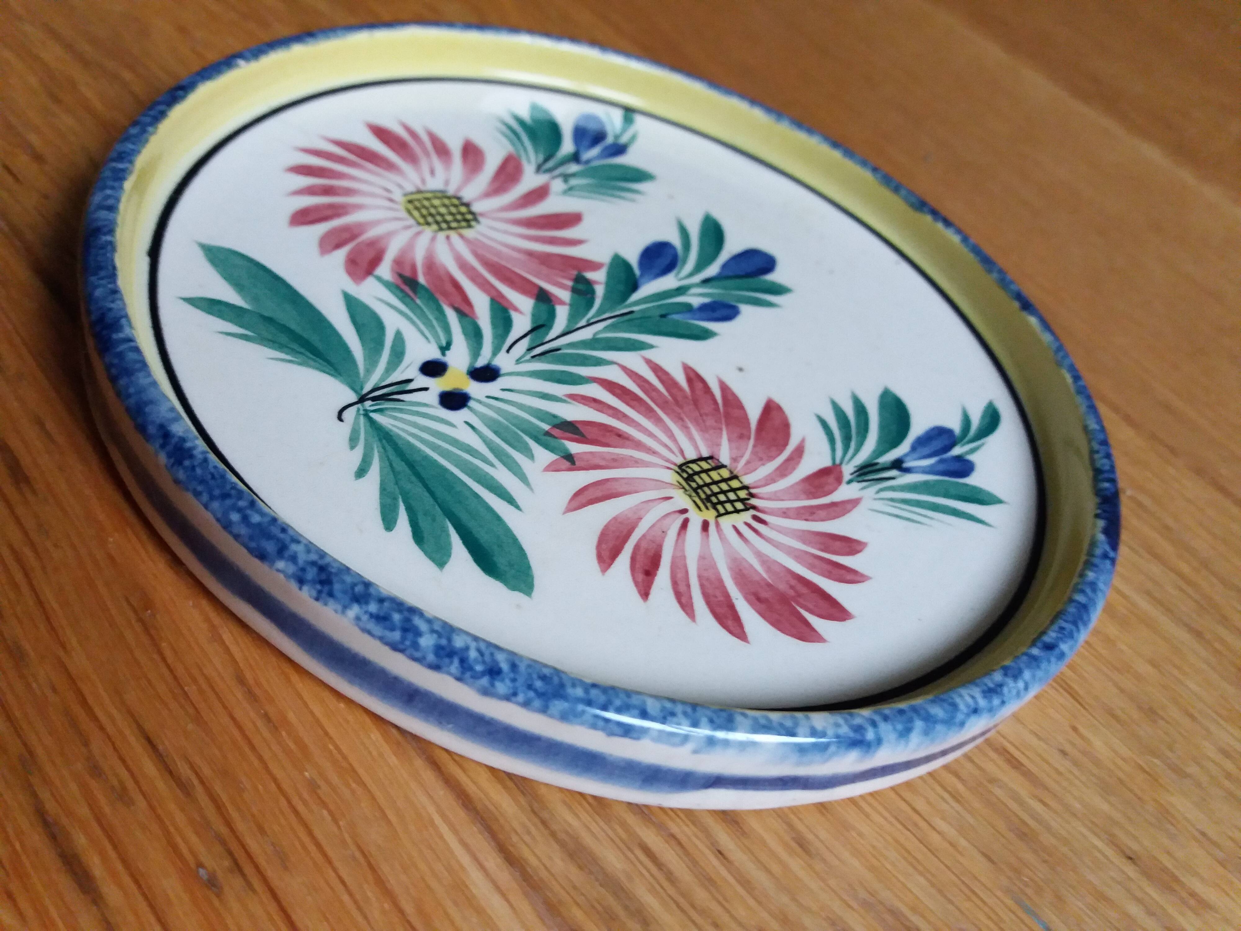 Saucer cup ramekin HB Quimper ceramic signed PF and numbered