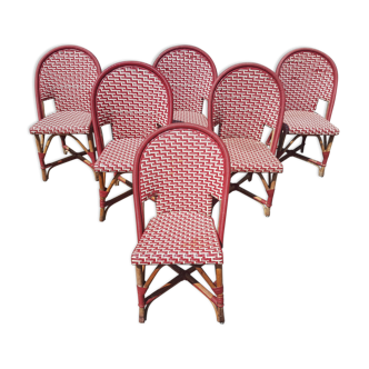 Lot of parisian french bistro chairs cane rattan & scoubidou
