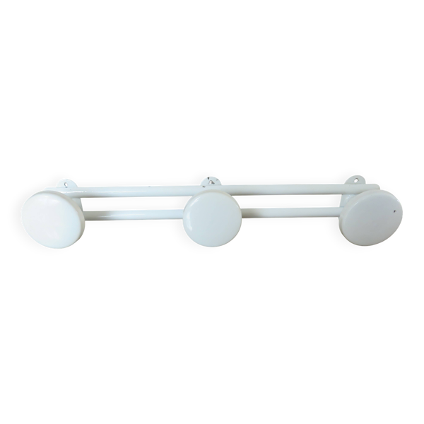 Porte manteau mural en métal laqué blanc, 3 patères, Années 70 80