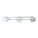 White lacquered metal wall coat rack, 3 hooks, 70s-80s