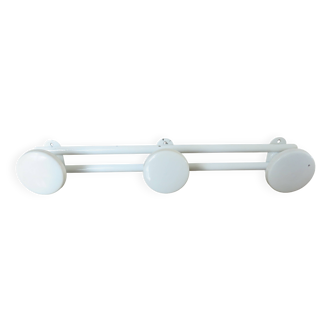 White lacquered metal wall coat rack, 3 hooks, 70s-80s
