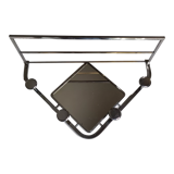 Wall mounted chromed metal coat rack with square mirror, 4 hooks and a hat rack, 50s
