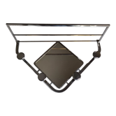 Portemanteau mural en métal chromé avec miroir carré, 4 patères et un porte chapeau, années 50