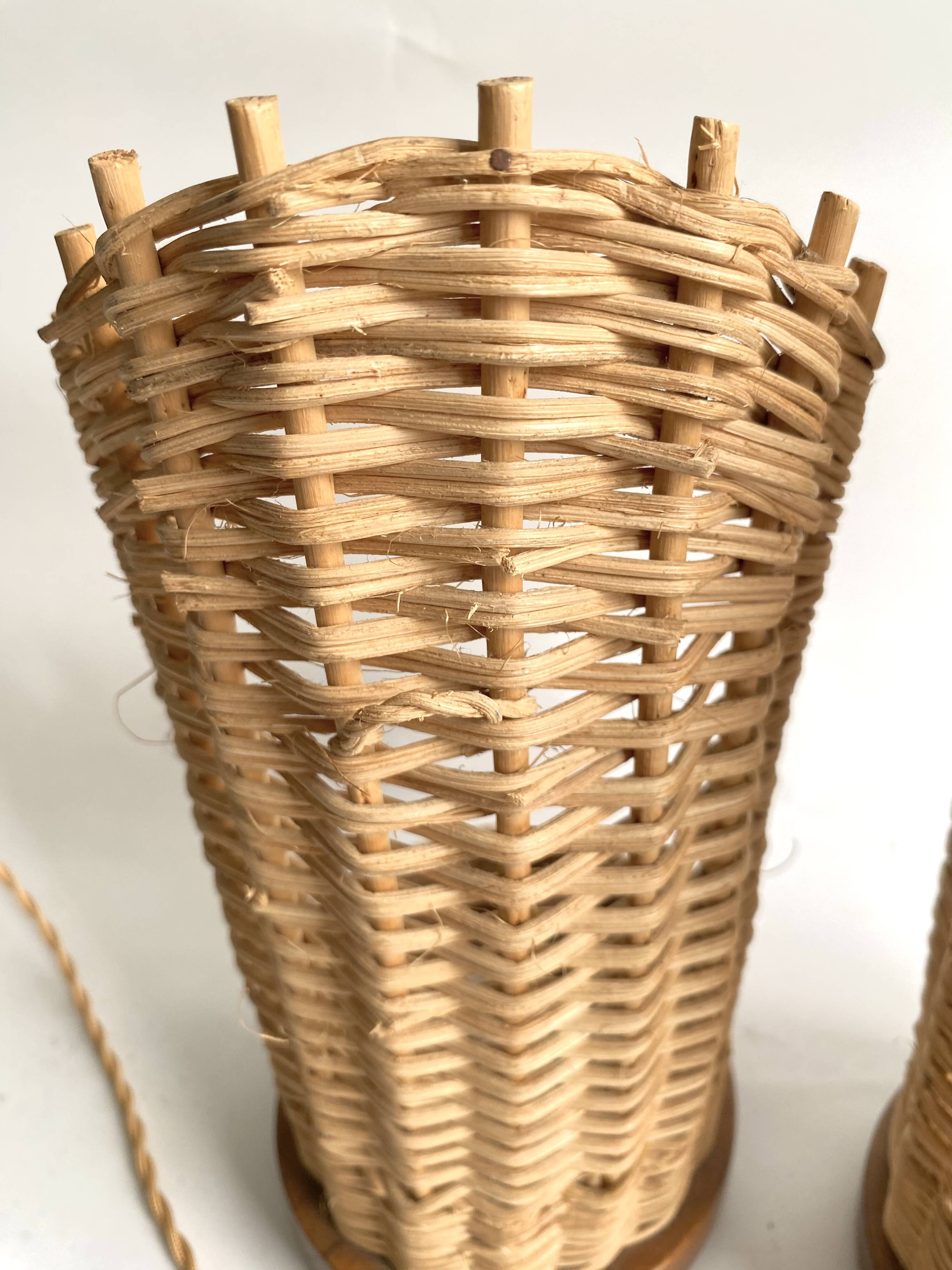 Duo de lampes rotin, câbles tissu neuf 2x2M