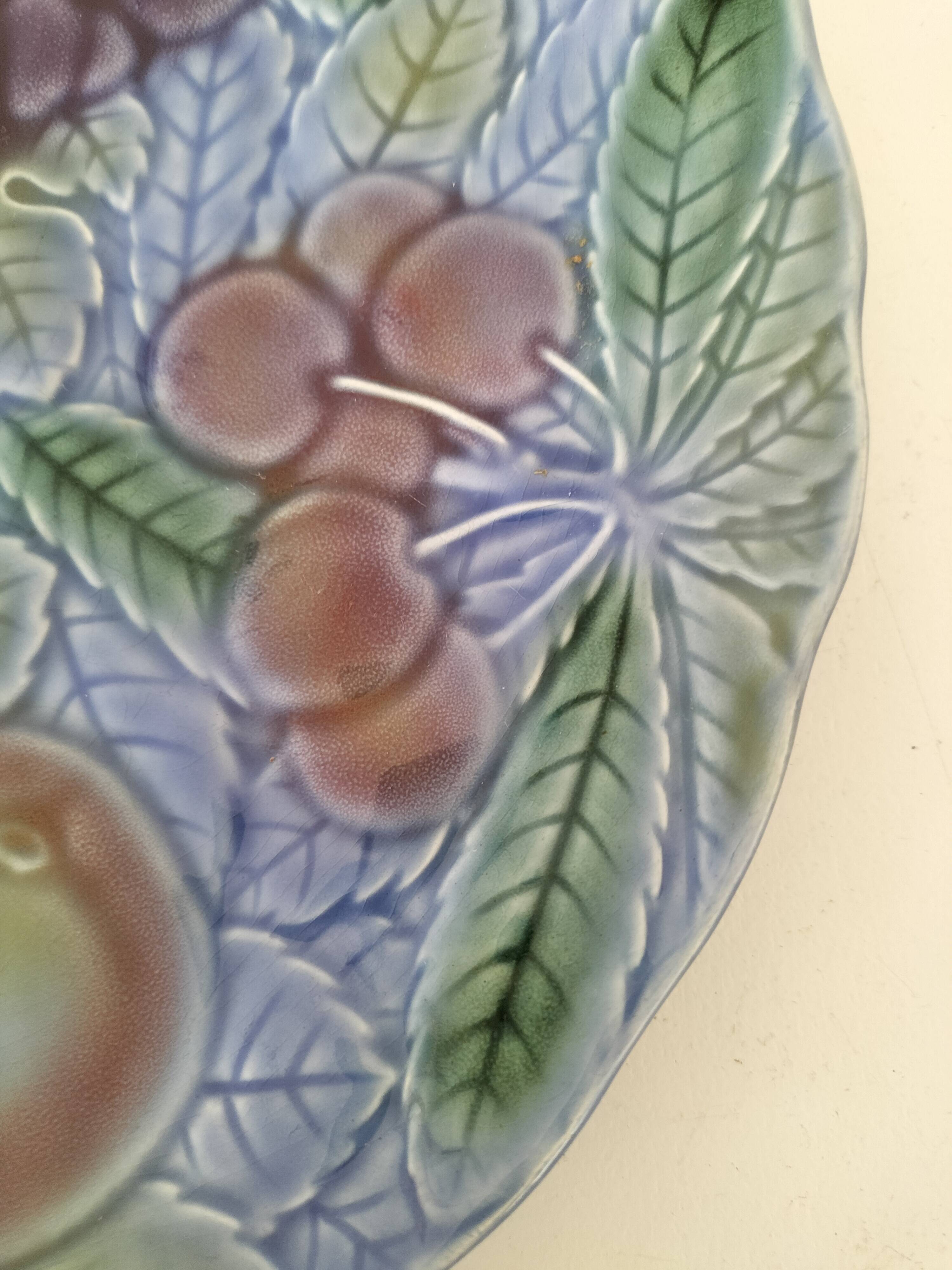 Large barbotine plate Salins blue lavender 80s