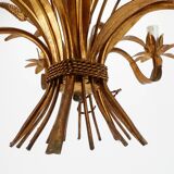 Five-light gilded metal chandelier with wheat ears decoration, 1970
