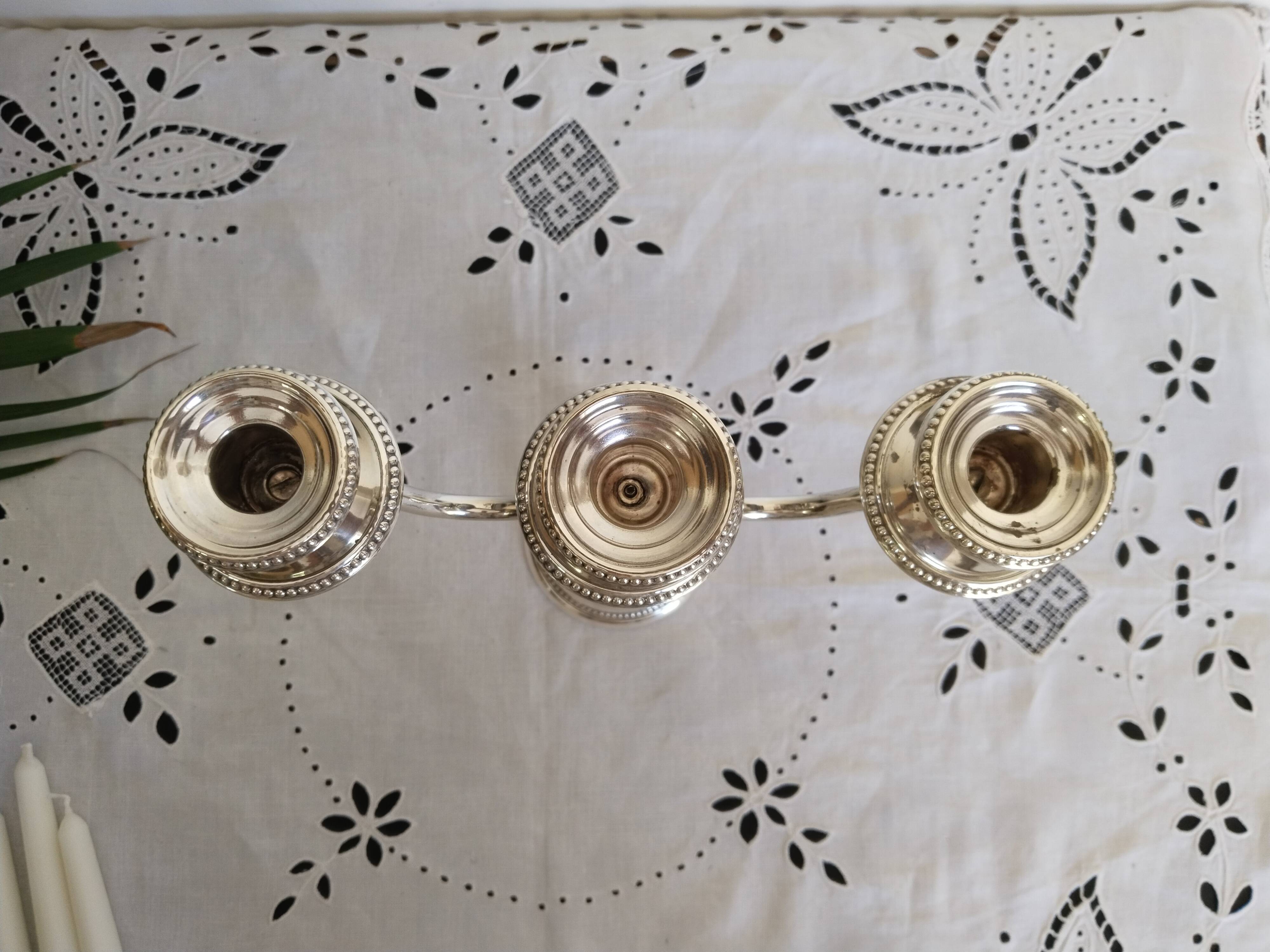 3-branched candle holder in silver metal