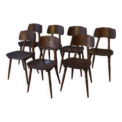 Ensemble de 7 chaises en chêne et contreplaqué de hêtre