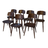 Set of 7 oak and beech plywood chairs