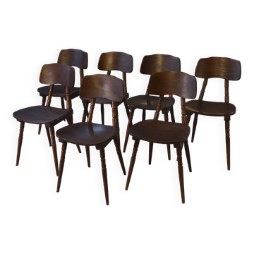 Set of 7 oak and beech plywood chairs