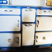 Former Buffet Mado in 3 Parts White - Blue - Yellow / Antique French 3-Part Mado Sideboard: White
