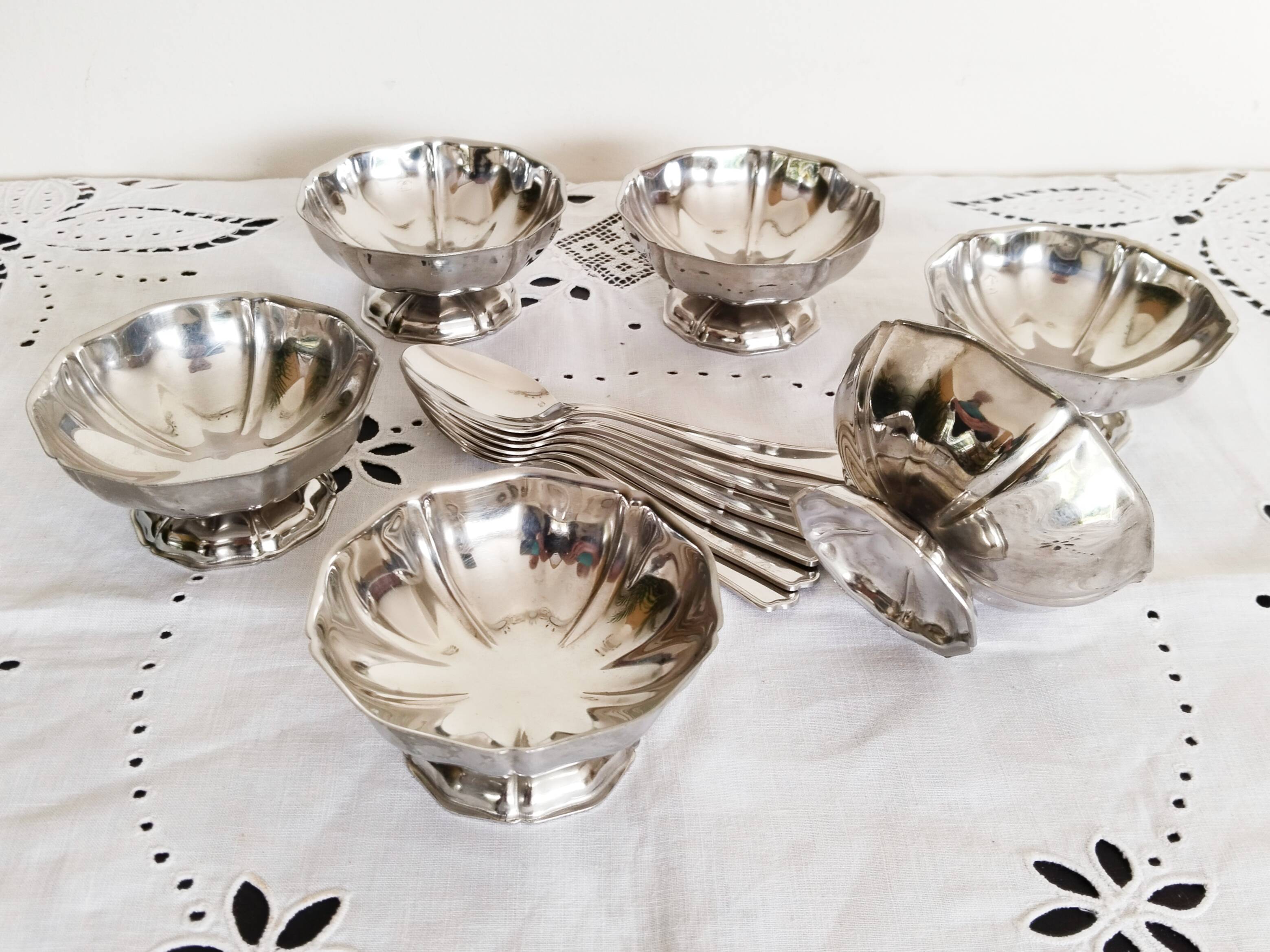 Coupes à glace ou sorbet , vintage , en inox 18/10 , années 70