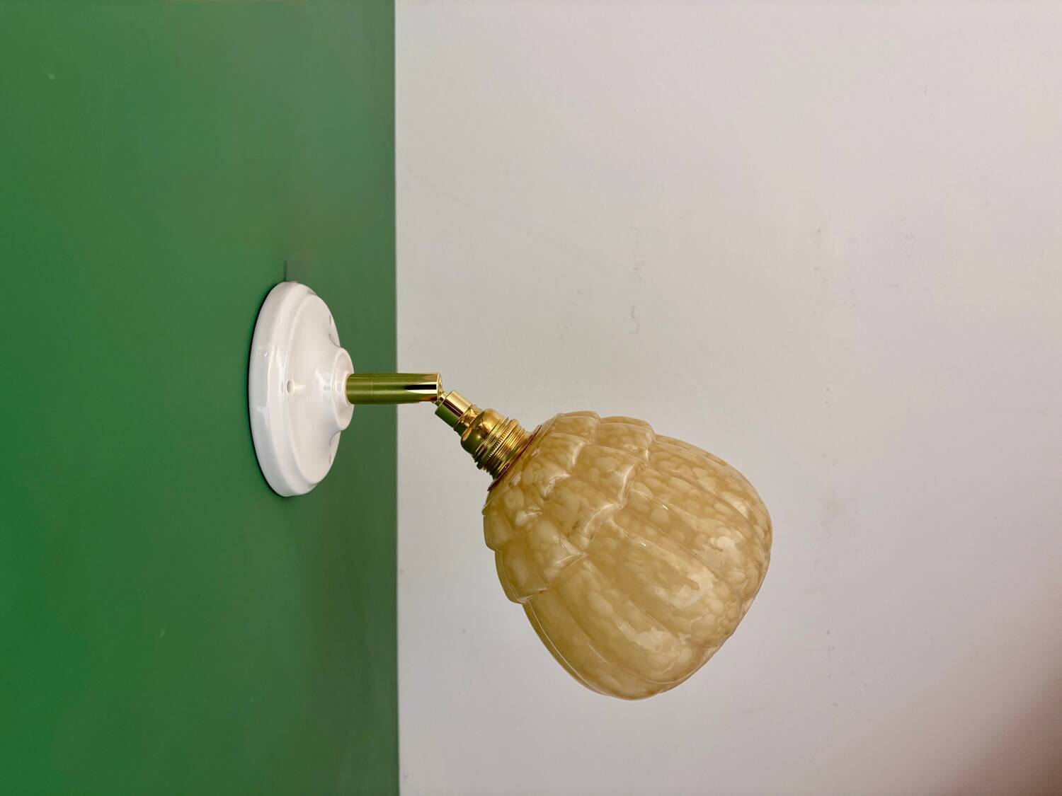 Vintage glass globe wall light in yellow from Clichy.