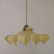 Vintage French Art Deco Yellow & White Glass Pendant Light Frilled 5495