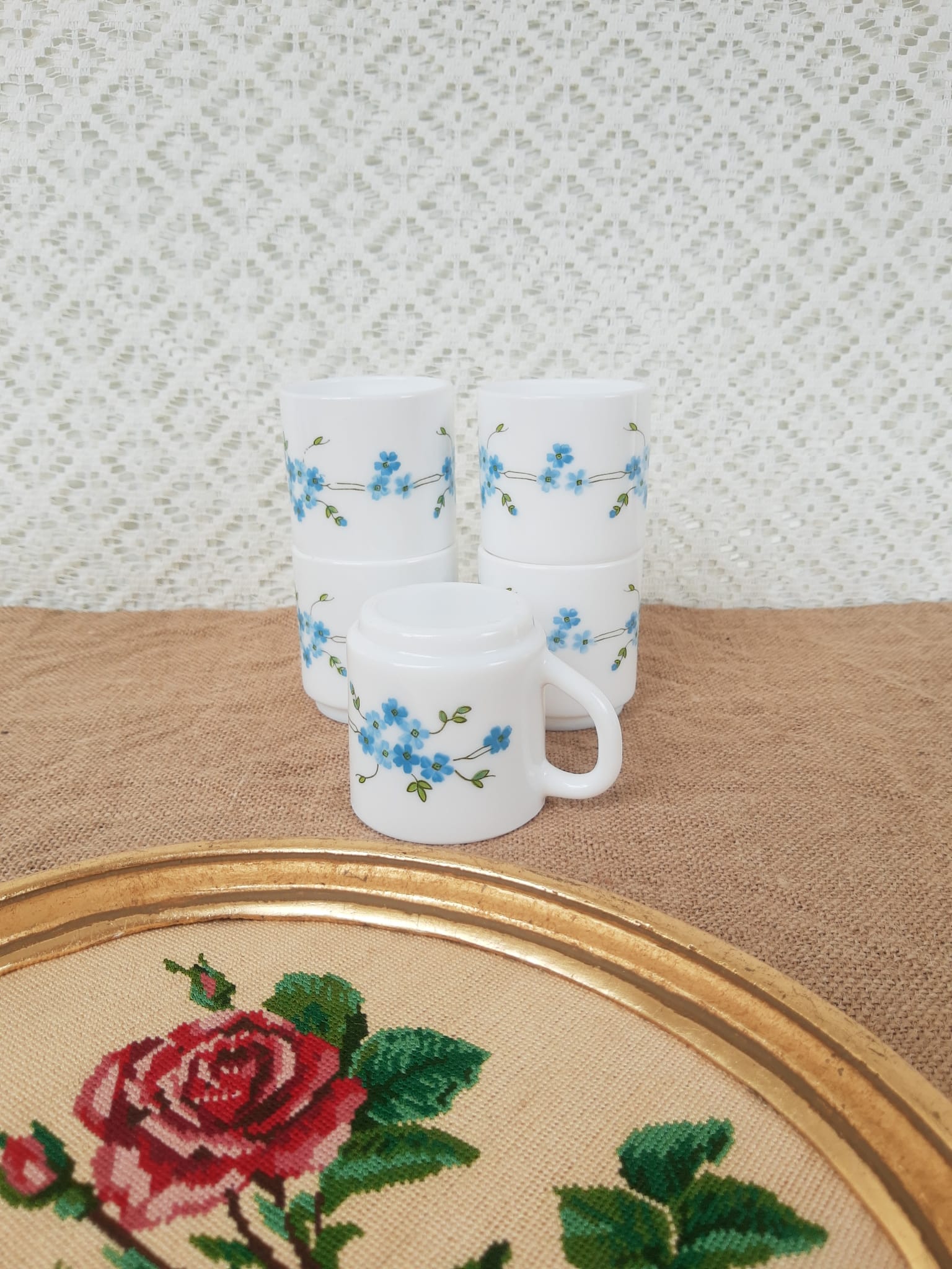 Set of 5 cups espresso Arcopal Myosotis Veronica vintage