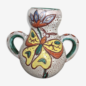Vase Vallauris aux décors fleuris stylisés