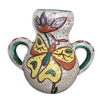 Vase Vallauris aux décors fleuris stylisés