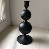 2 black metal ball candle holders 23.5 cm