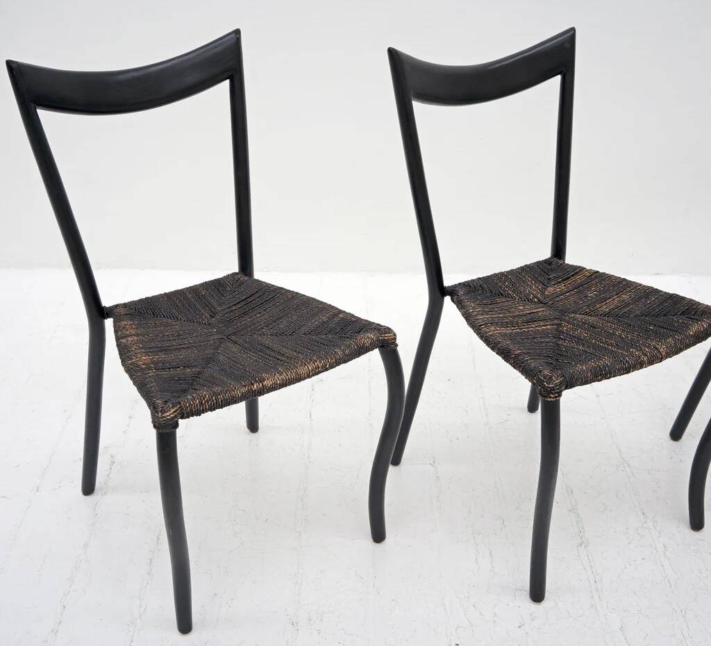 Black Manila dining chairs by Val Padilla for Conran, c.1980