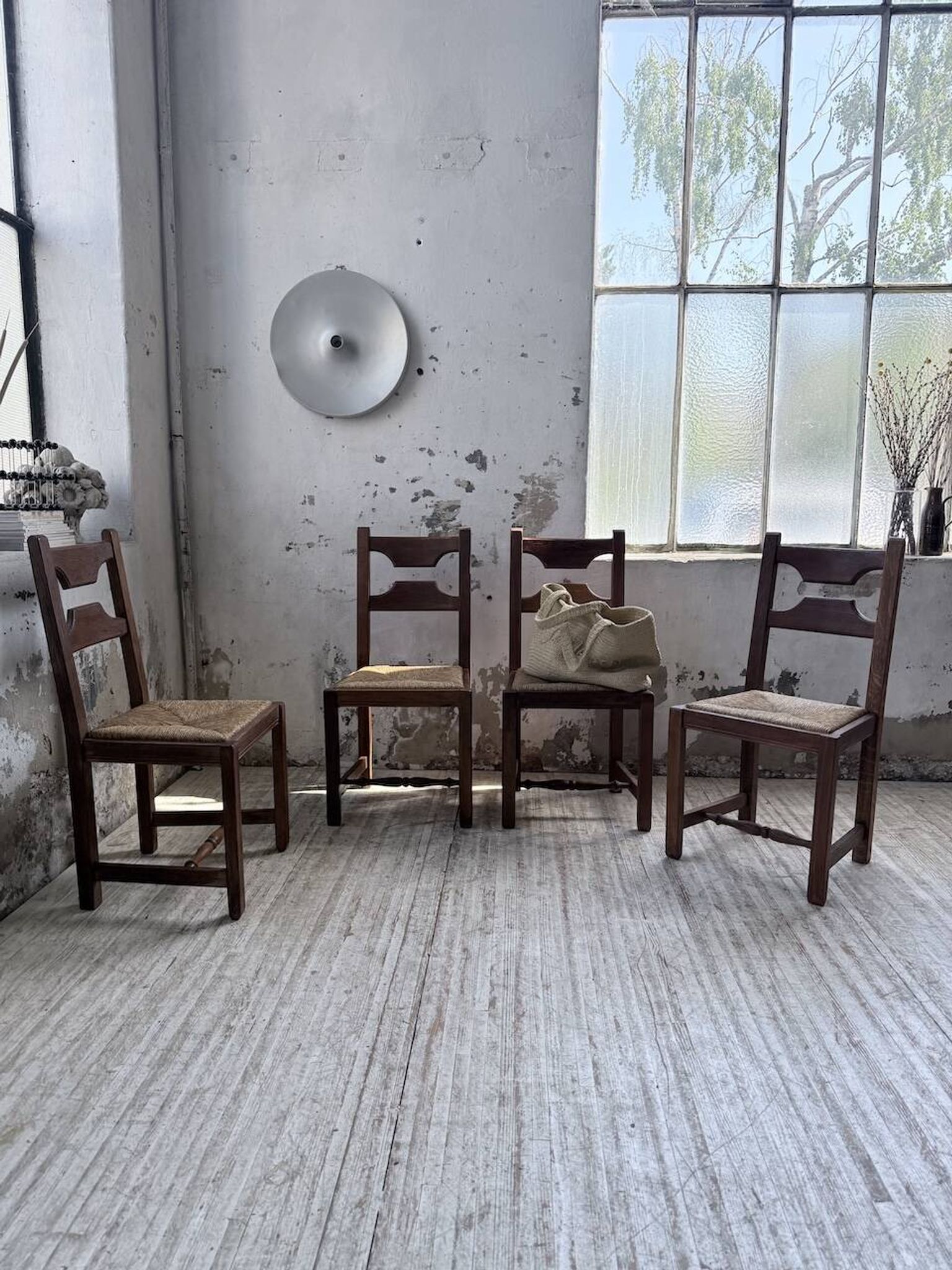 Set 4 chaises rustiques chêne De puydt, Belgique 1970