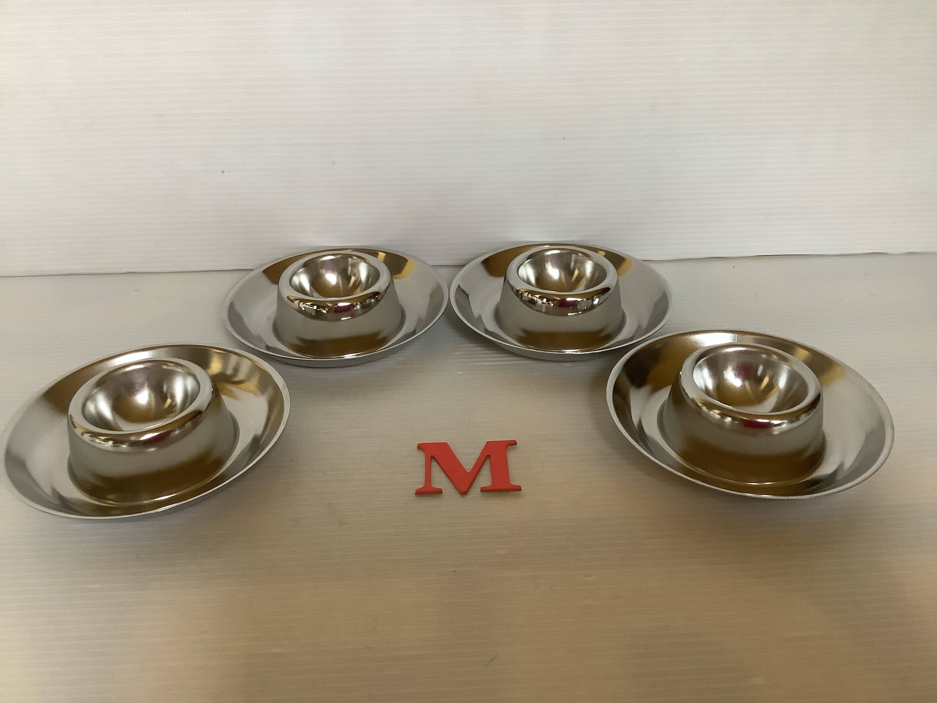Four Belgium M stainless steel egg cups