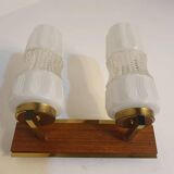 Vintage gold wall light on wooden stand