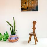 Brutalist pine side stool, mid-century, french