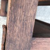 Oak and leather table vintage brutalist design 60s