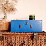 Blue old wooden trunk