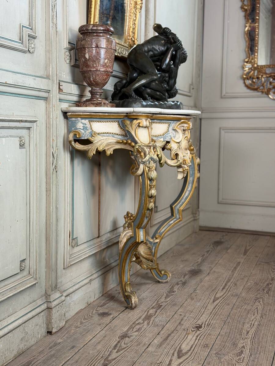 Louis XV style console in polychrome wood, circa 1880