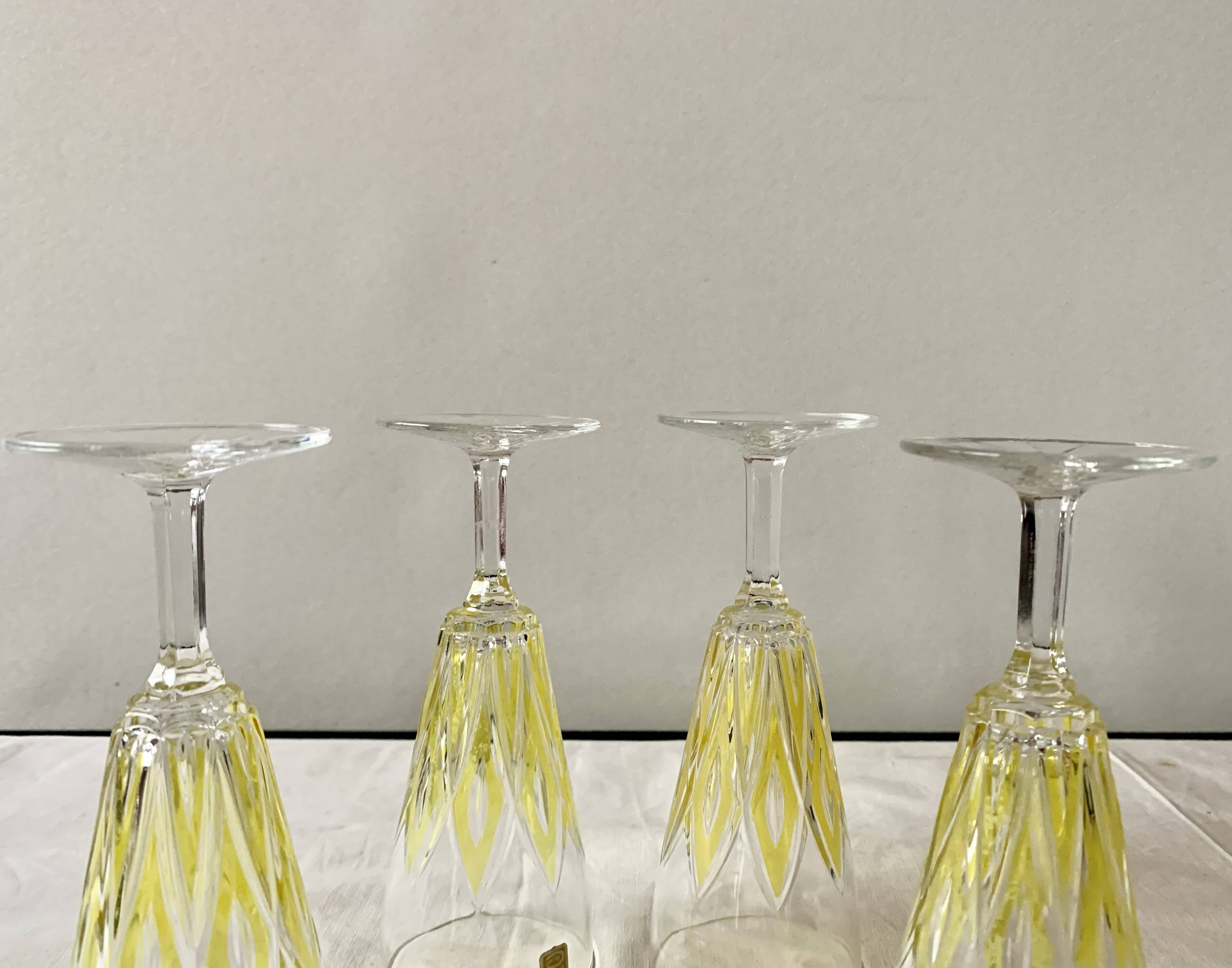 Set of 4 glasses - VMC Reims Arlequin champagne flutes - yellow decor