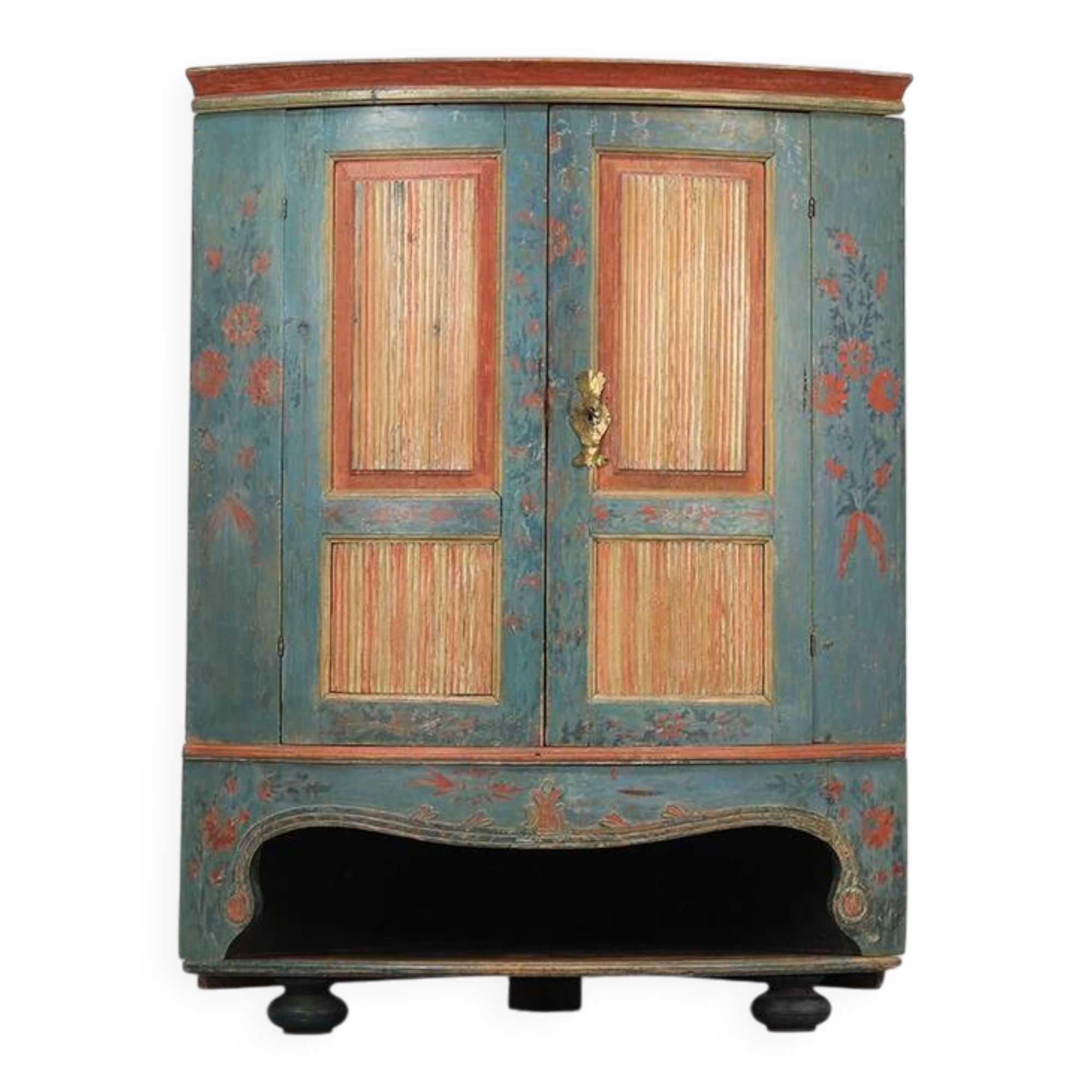Swedish Gustavian Folk Art Painted Corner Cabinet / Cupboard