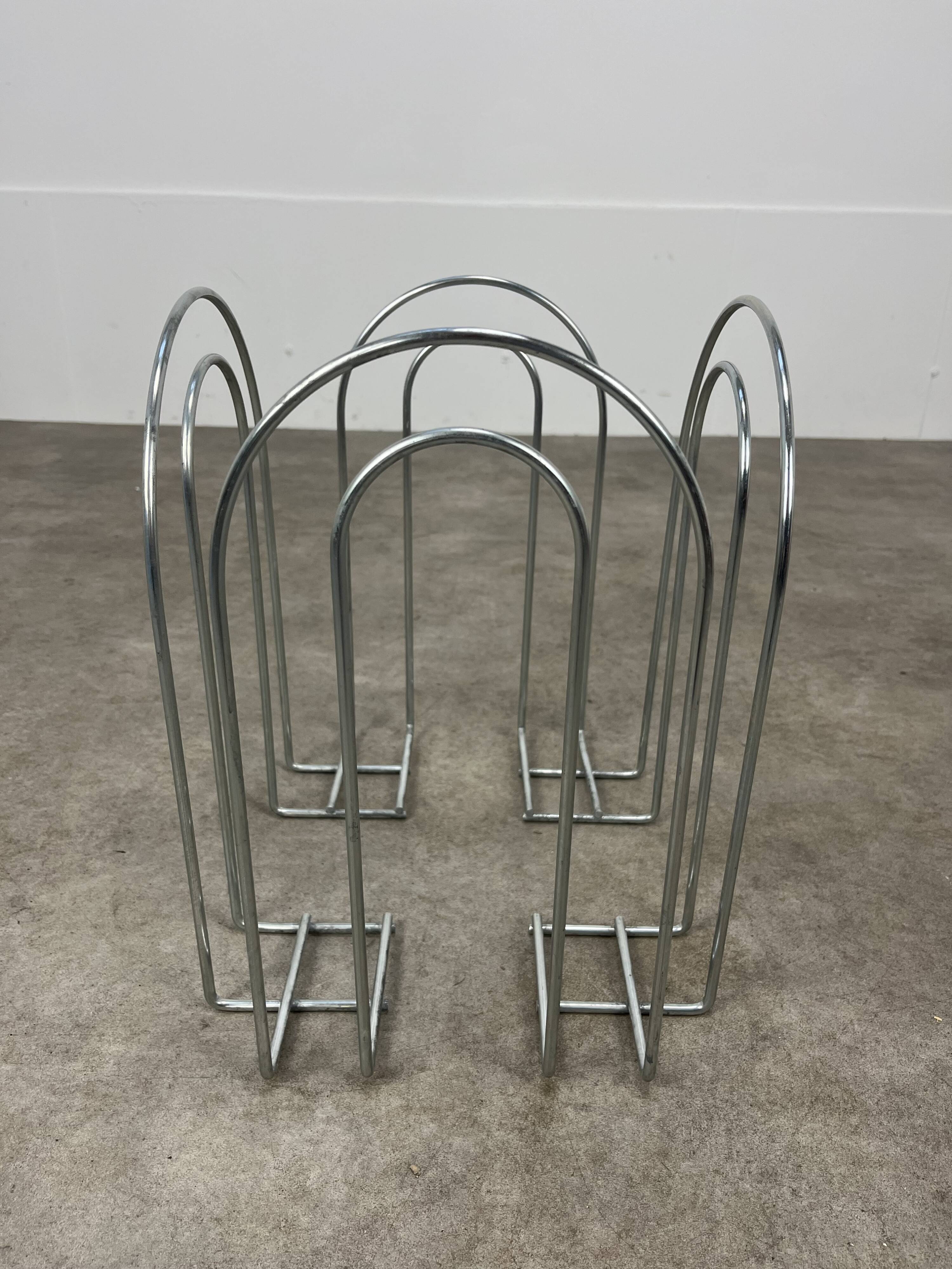 Postmodern chrome metal magazine rack from the 80s