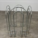Postmodern chrome metal magazine rack from the 80s