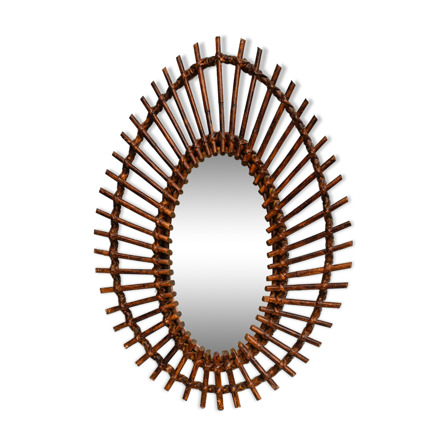 Mirror frame sun in oval rattan vintage drop shape 44x62cm