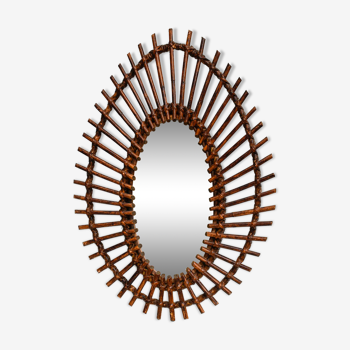 Mirror frame sun in oval rattan vintage drop shape 44x62cm