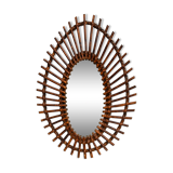 Mirror frame sun in oval rattan vintage drop shape 44x62cm