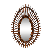 Miroir cadre soleil en rotin ovale forme goutte vintage 44x62cm