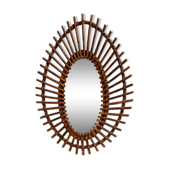 Mirror frame sun in oval rattan vintage drop shape 44x62cm
