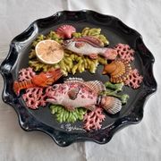 Decorative plate of fish barbotine Vallauris