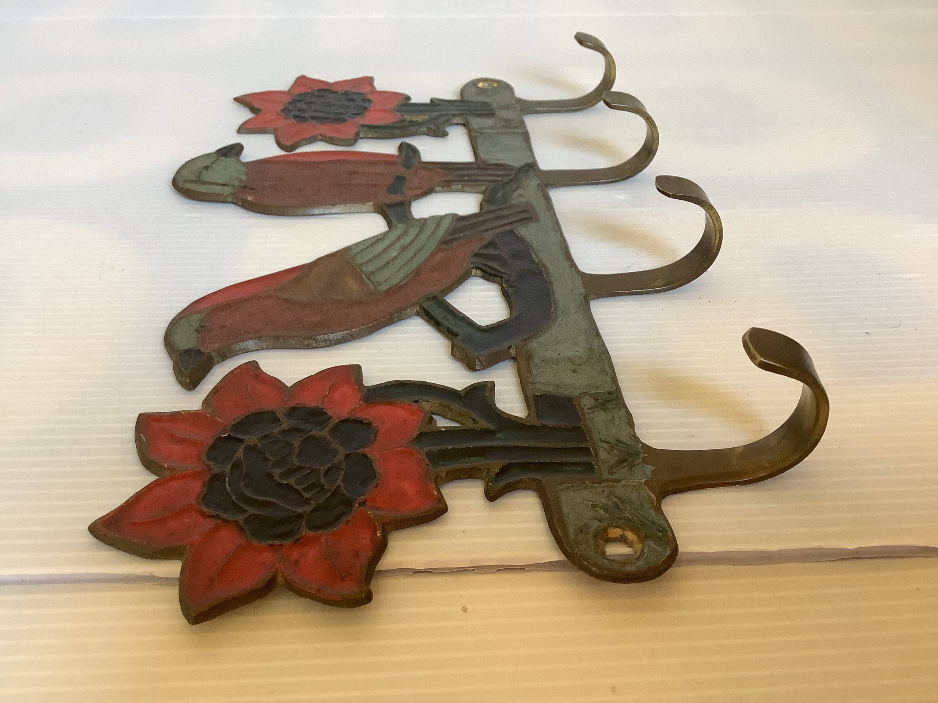 Brass bird and flower coat rack