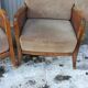Pair of vintage cannage and fabric armchairs