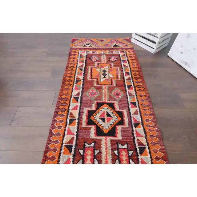 1970s Vintage Turkish Hand-Knotted Wool Cotton Purple Runner Rug 85x292