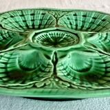 7 anciennes assiettes à huîtres barbotine verte sarreguemines