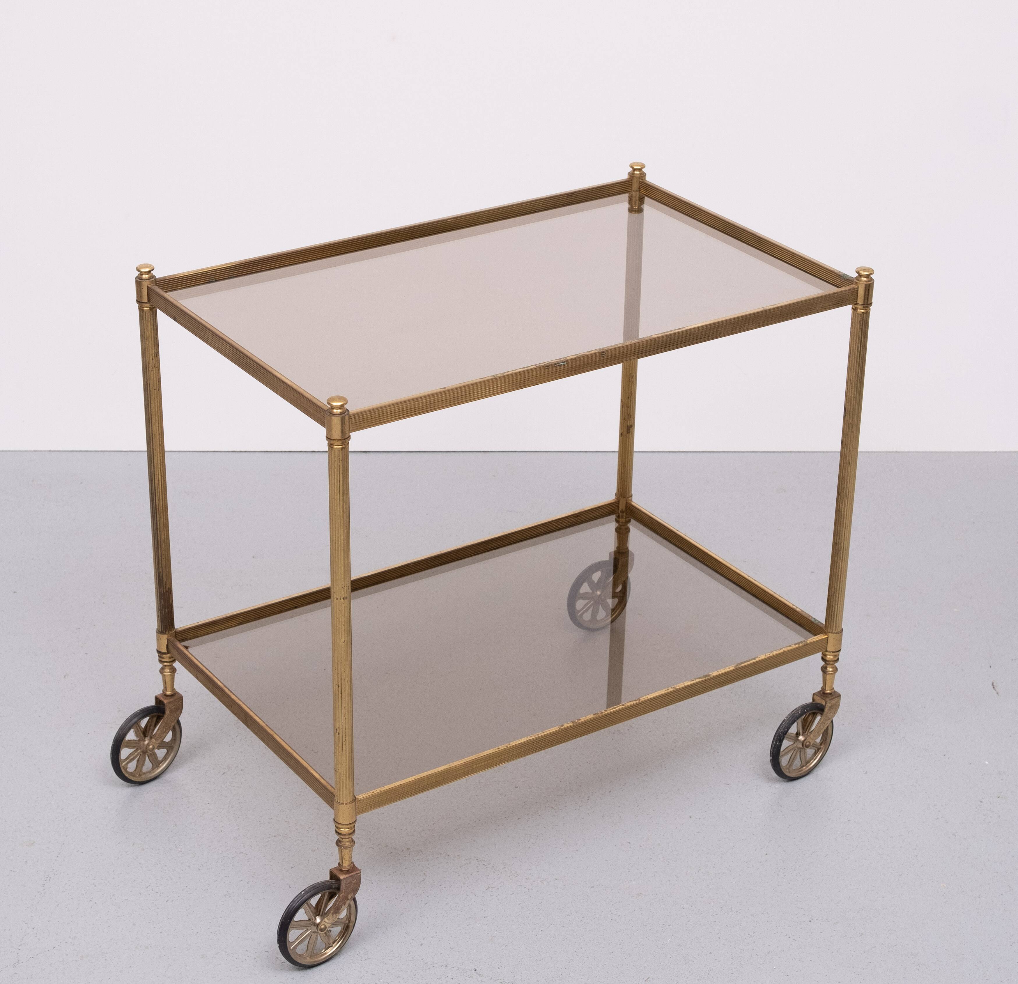 Hollywood Regency Brass Serving Trolley 1970s