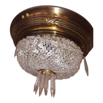 Ceiling lamp basket in bronze and crystal